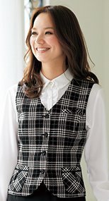 11260 en joie(アンジョア) 大人可愛くソフトな着心地のウール混チェック柄ベスト 93-11260