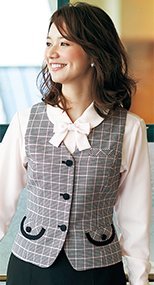 en joie(アンジョア) 11380 ピンクの差し色の千鳥格子が愛らしい印象のチェック柄ベスト 93-11380