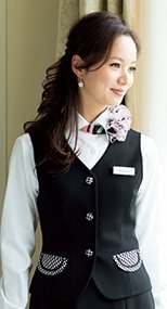en joie(アンジョア) 11455 上質感なニット×千鳥柄ポケットのベスト 無地×チェック 93-11455