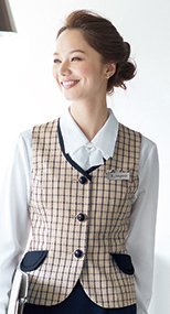 en joie(アンジョア) 11630 チェック柄に印象的なボタンのベスト 93-11630