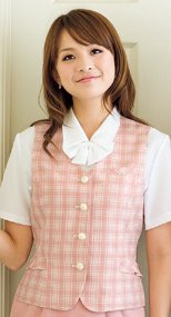 en joie(アンジョア) 16140 クールなネックラインが信頼感アップ!チェック柄ベスト 93-16140