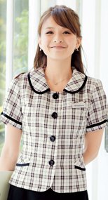en joie(アンジョア) 26360 ラウンドカラーと優しい色合いのチェック柄オーバーブラウス 93-26360